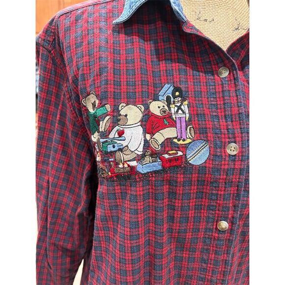 Bobbie Brooks Women's L Red Plaid Button-Up Holiday Shirt Vintage - Picture 2 of 11